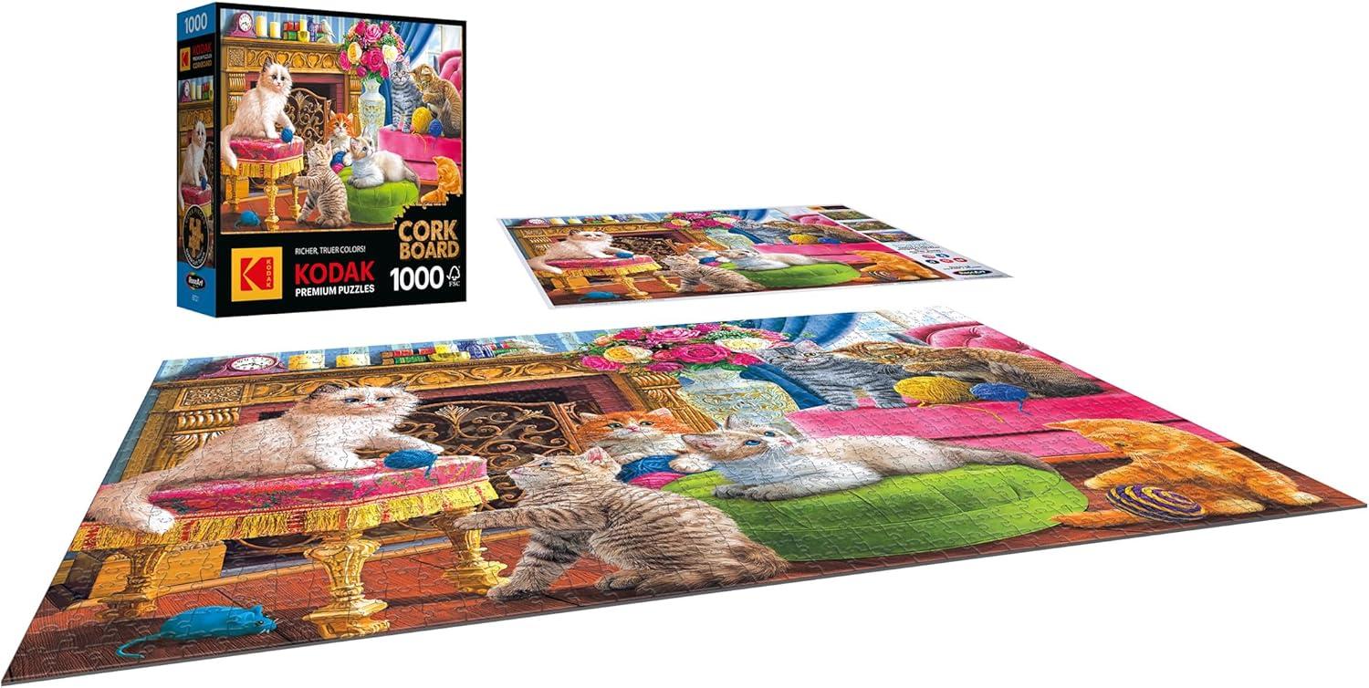 image:imageRoseArt Kodak Premium Cork Kittens by The Fireplace 1000 Piece Jigsaw Puzzle for AdultsKittens by the Fireplace