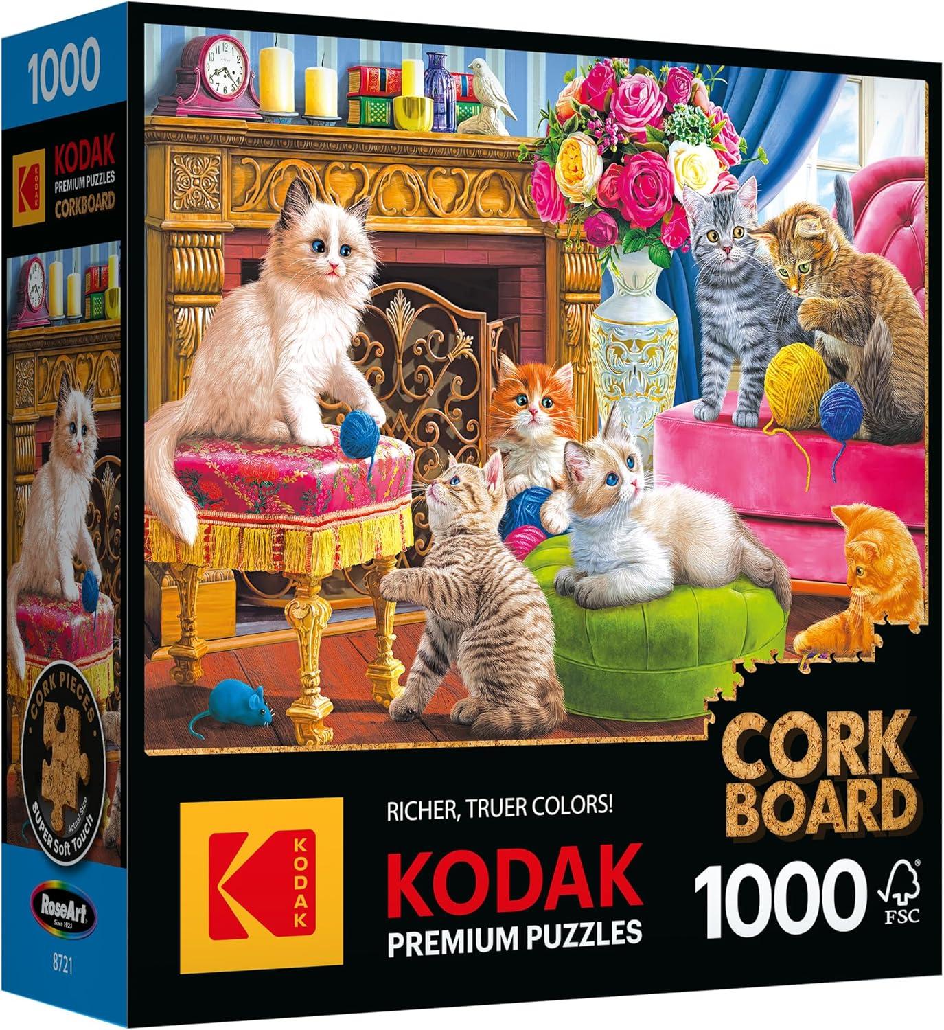 image:imageRoseArt Kodak Premium Cork Kittens by The Fireplace 1000 Piece Jigsaw Puzzle for AdultsKittens by the Fireplace