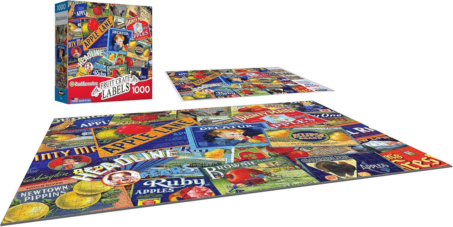 image:imageRoseArt Smithsonian Archives Collection Vintage Seed Packets 1000 Piece Jigsaw Puzzle for AdultsFruit Crate Label
