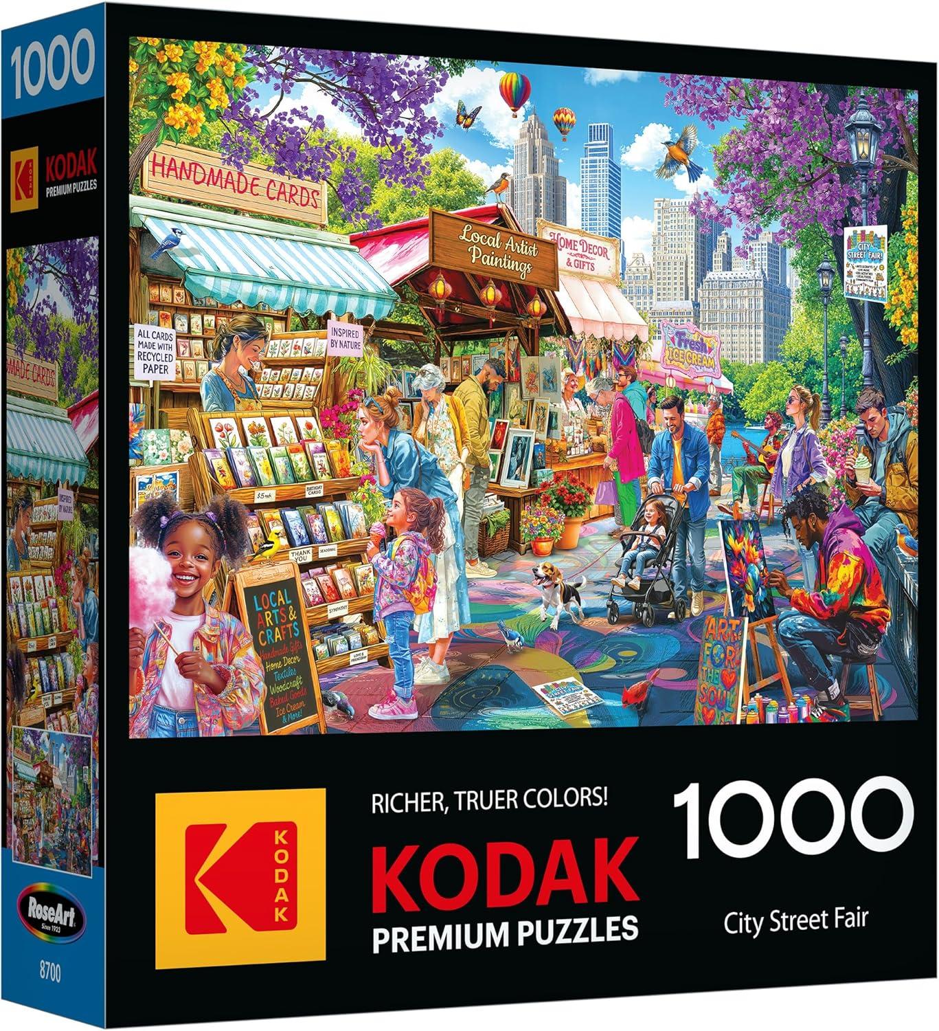 image:imageRoseArt Kodak Premium City Street Fair Jigsaw Puzzle 1000 Pieces Vibrant Vendors Artwork Made in USA