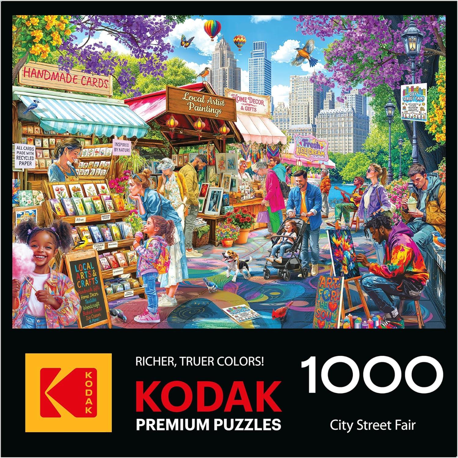 image:imageRoseArt Kodak Premium City Street Fair Jigsaw Puzzle 1000 Pieces Vibrant Vendors Artwork Made in USA
