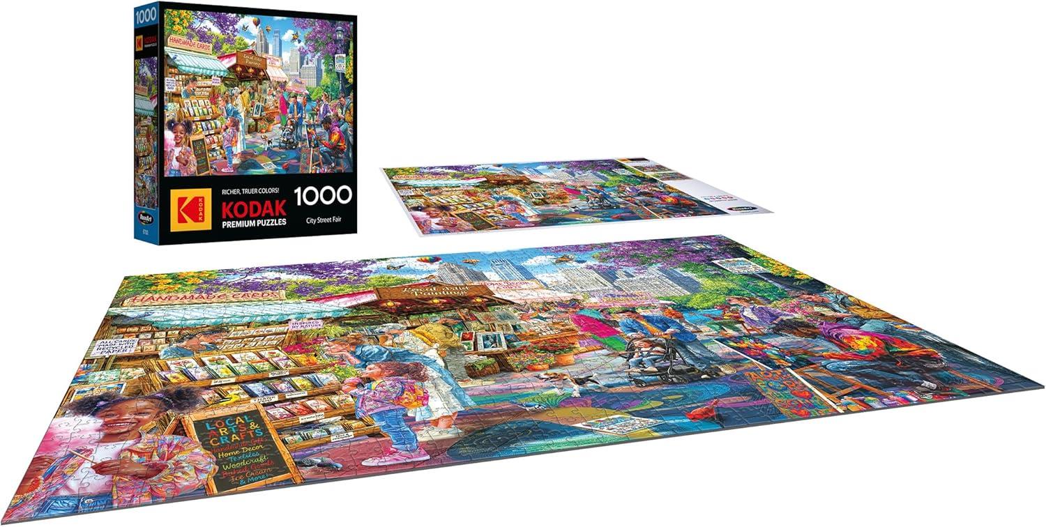 image:imageRoseArt Kodak Premium City Street Fair Jigsaw Puzzle 1000 Pieces Vibrant Vendors Artwork Made in USA