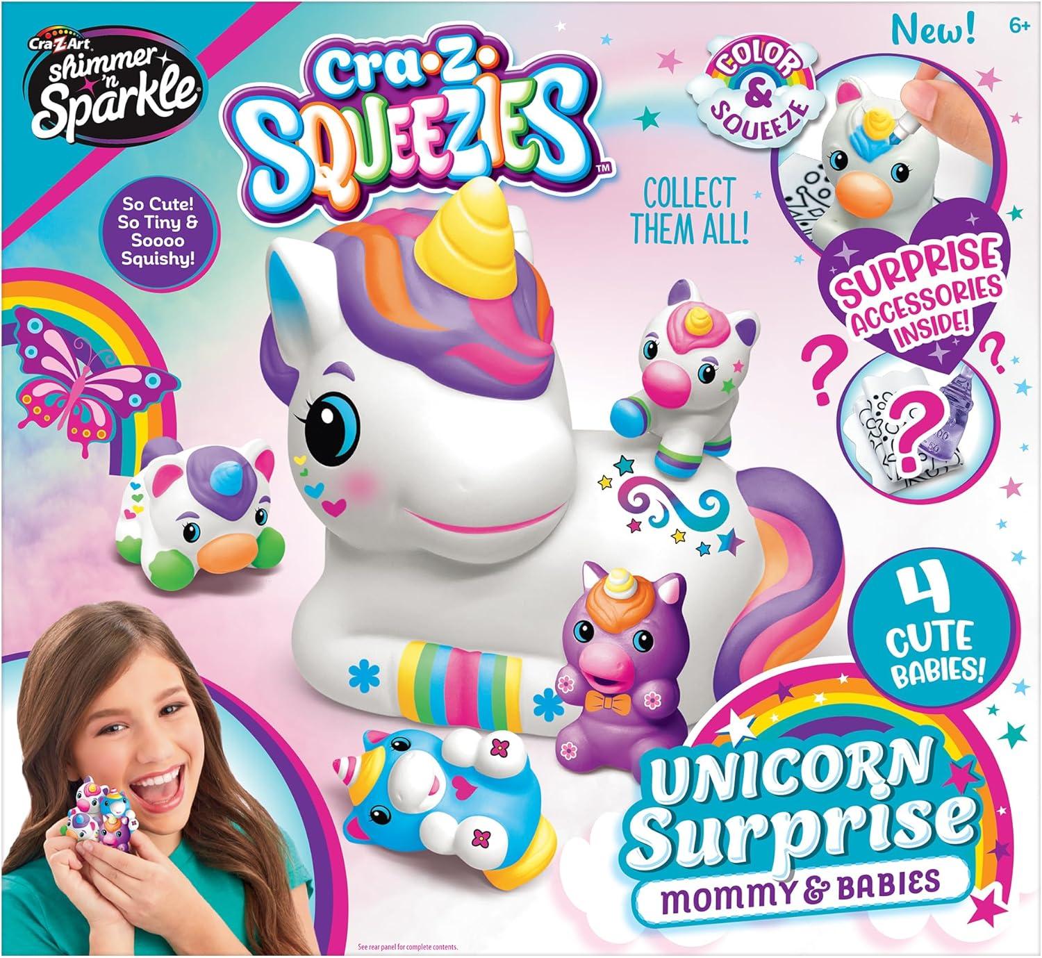 image:imageShimmer n Sparkle CRAZ Squeezies Unicorn Surprise Mommy amp Babies Plush Making Kit 5 Piece Squeezie Set Arts and Crafts Activity for Ages 6 and Up