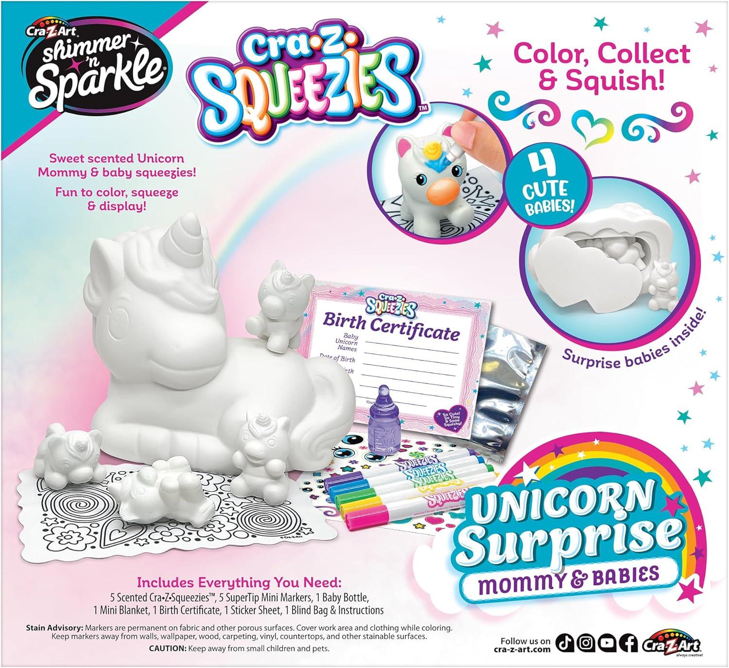 image:imageShimmer n Sparkle CRAZ Squeezies Unicorn Surprise Mommy amp Babies Plush Making Kit 5 Piece Squeezie Set Arts and Crafts Activity for Ages 6 and Up