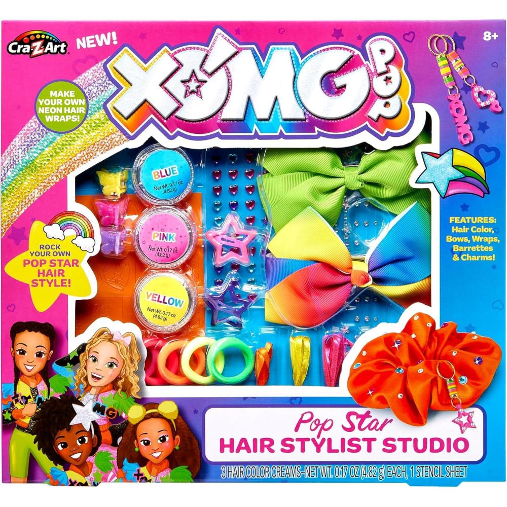 image:imageCraZArt XOMG POP Pop Star Hair Stylist Studio Make Your own Hair Bows Wraps Barrettes and Charms Comes with 3 Hair Color Creams Great for Kids Birthday Present Ages 8 and Up