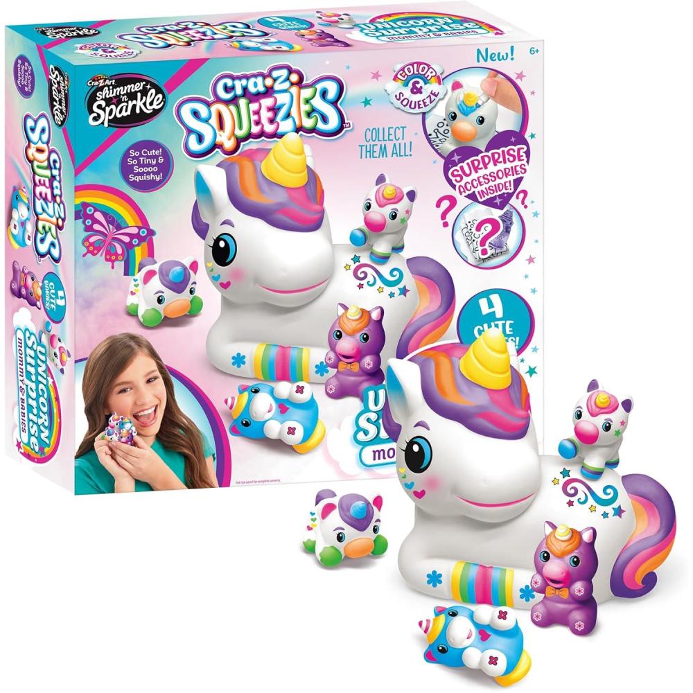 image:imageShimmer n Sparkle CRAZ Squeezies Unicorn Surprise Mommy amp Babies Plush Making Kit 5 Piece Squeezie Set Arts and Crafts Activity for Ages 6 and Up
