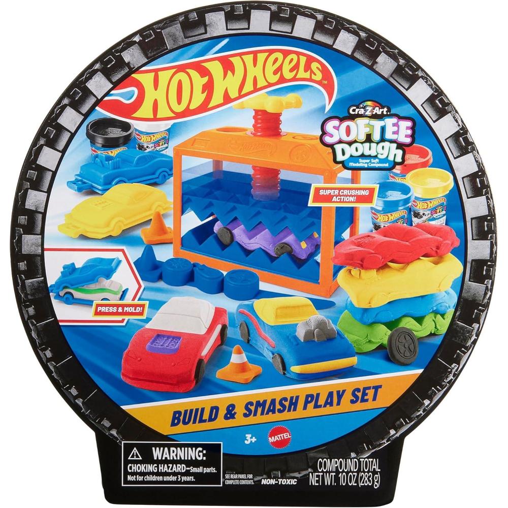 image:imageHot Wheels Softee Dough Build amp Smash Play Set Kids Modeling Dough Playset with Vehicle Molds amp NonToxic Compound Ages 3