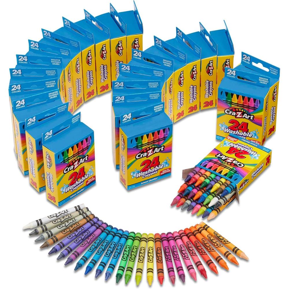 image:imageCraZArt Bulk Crayons 24 Packs of 24 Count Washable Crayons School Supplies Classroom Supplies Teacher Bulk Pack
