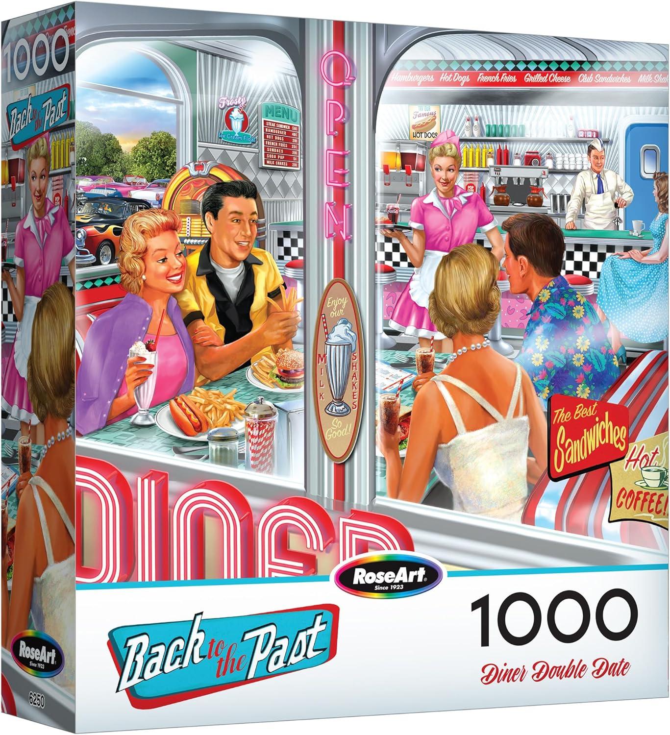 image:imageRoseArt Back to The Past Diner Double Date 1000 Piece Jigsaw Puzzle Vintage Retro Diner Puzzle for Adults Finished Size 26625 x 1925 Made in USA