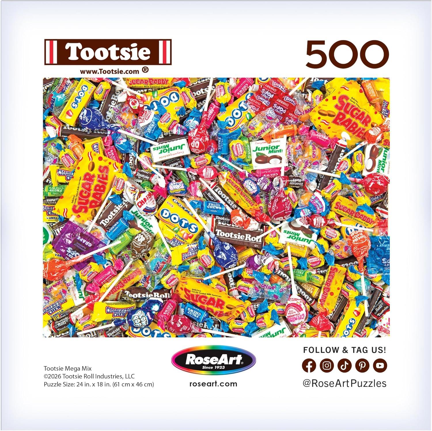image:imageRoseArt Snack Assortment Tootsie Mega Mix 500 Piece Jigsaw Puzzle for Adults Candy Collage Design Finished Size 24 x 18 Made in USA