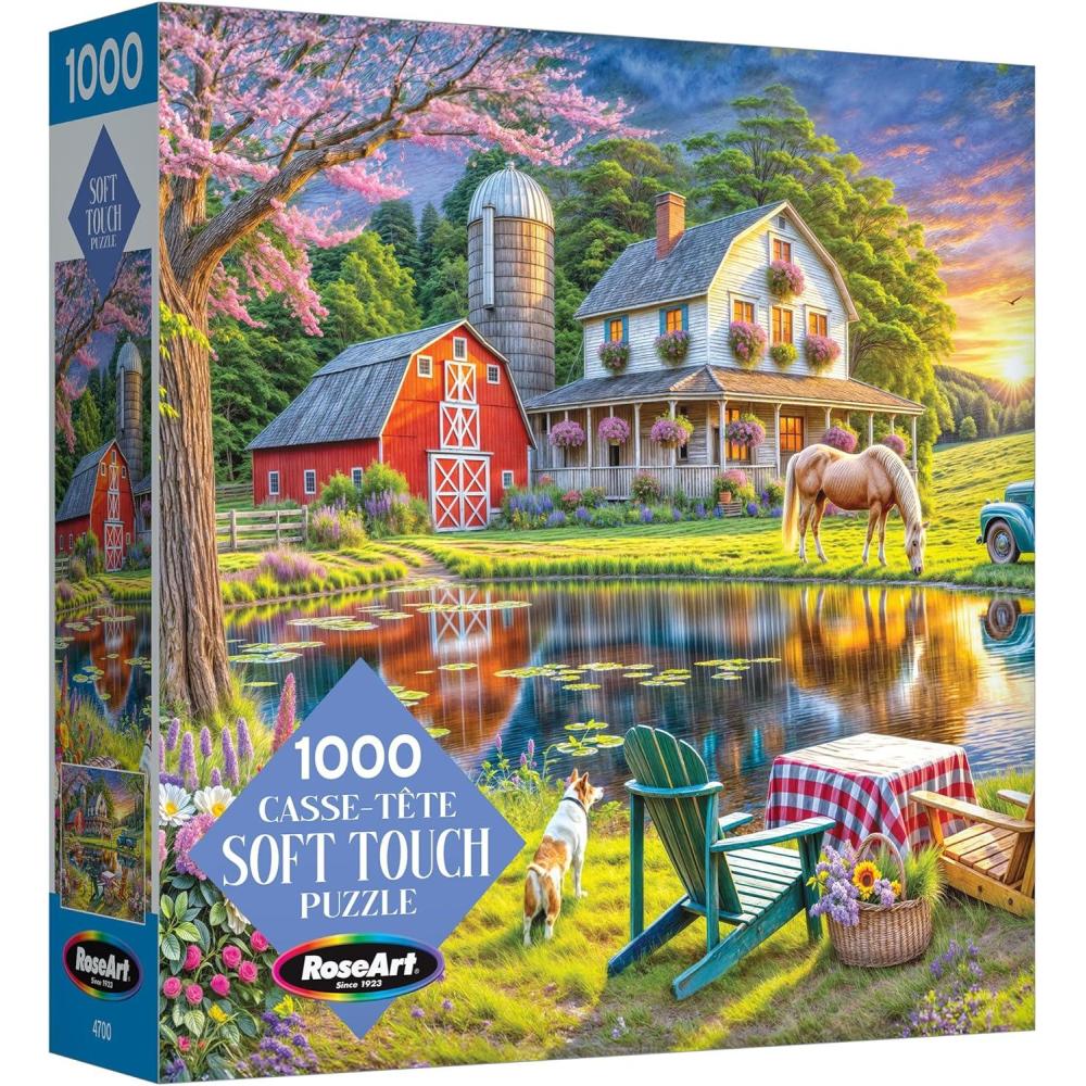 image:imageRoseArt Soft Touch Autumn Hill Cottage 1000 Piece Jigsaw Puzzle Autumn Country Scene Puzzle for Adults Made in USABackyard