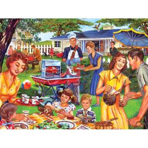 RoseArt – Back to the Past – Gardening with Mom 1000 Piece Jigsaw Puzzle – Vintage Retro Garden Scene Puzzle for Adults – Finished Size 26.625 x 19.25 Made in USA(Backyard BBQ)