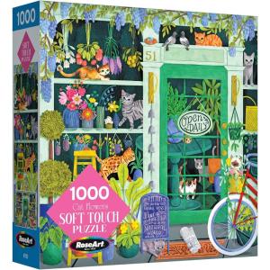 RoseArt – Soft Touch – Autumn Hill Cottage – 1000 Piece Jigsaw Puzzle, Autumn Country Scene Puzzle for Adults – Made in USA(Cat Flowers)