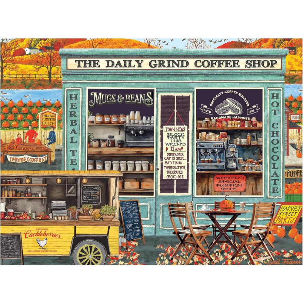 image:imageRoseArt Kodak Premium The Daily Grind Coffee Shop 350 Piece Jigsaw Puzzle Cozy Autumn Coffee Shop Scene Adult Puzzle Finished Size Approx 18 x 24 Made in USAThe Daily Grind