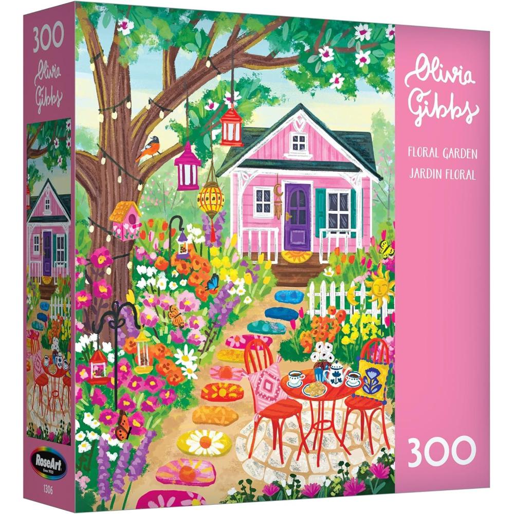 image:imageRoseArt Olivia Gibbs Coastal Cottage Town 300 Piece Jigsaw Puzzle Serene Seaside Vacation Scene Adult Puzzle Finished Size Approx 18 x 24 Made in USAFloral Garden