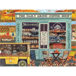 RoseArt – Kodak Premium – The Daily Grind Coffee Shop 350 Piece Jigsaw Puzzle – Cozy Autumn Coffee Shop Scene – Adult Puzzle – Finished Size Approx. 18″ x 24″, Made in USA(The Daily Grind)