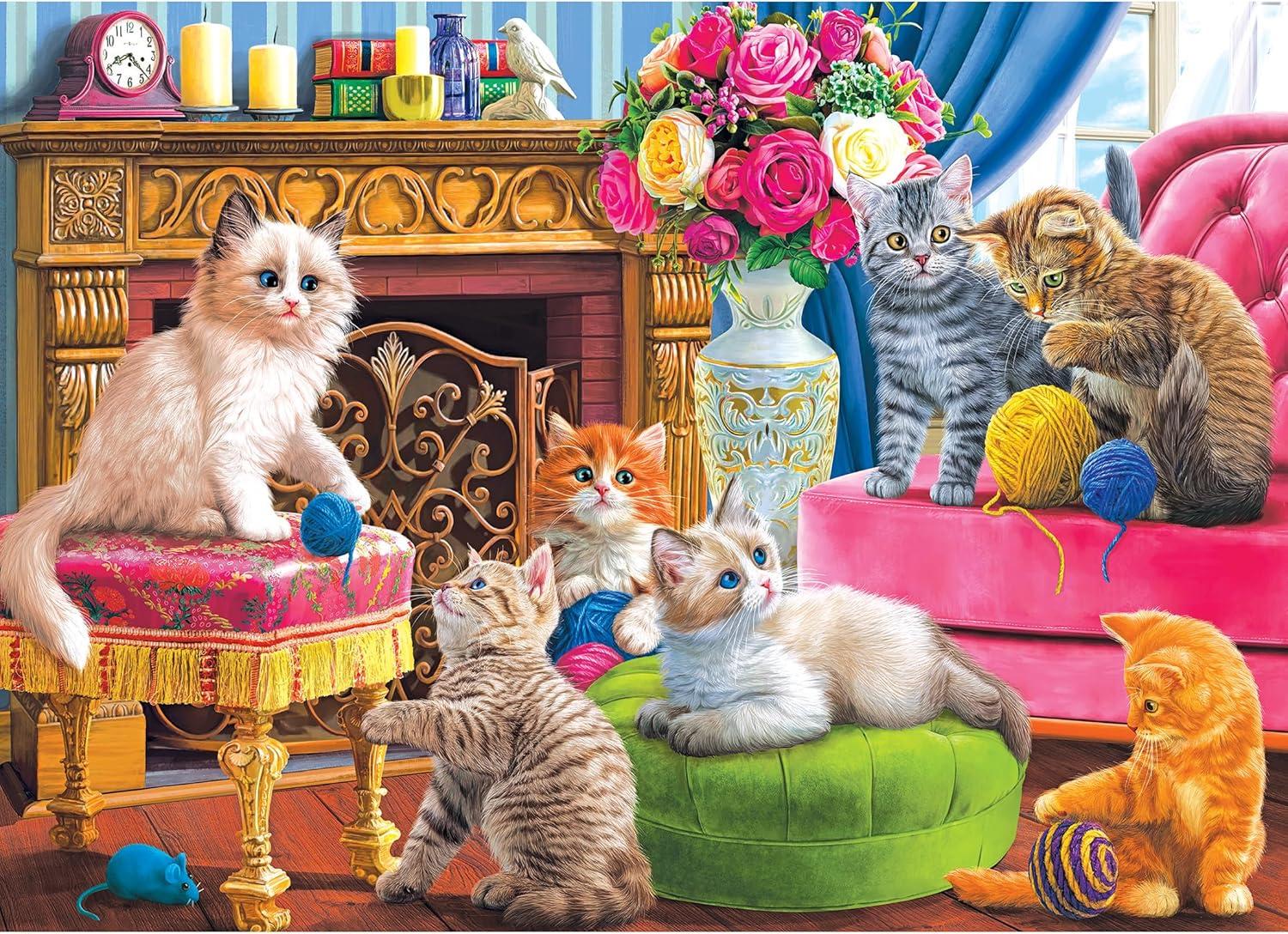 image:imageRoseArt Kodak Premium Cork Lakeside Home 1000 Piece Jigsaw Puzzle for AdultsKittens by the Fireplace