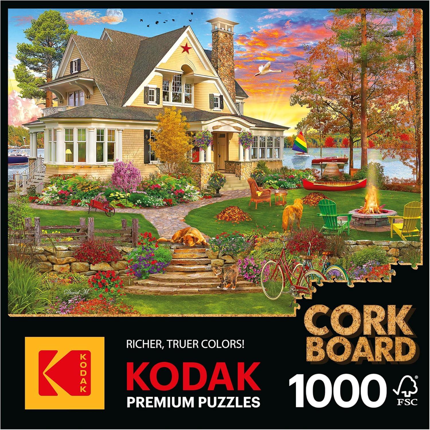 image:imageRoseArt Kodak Premium Cork Lakeside Home 1000 Piece Jigsaw Puzzle for AdultsLakeside Home