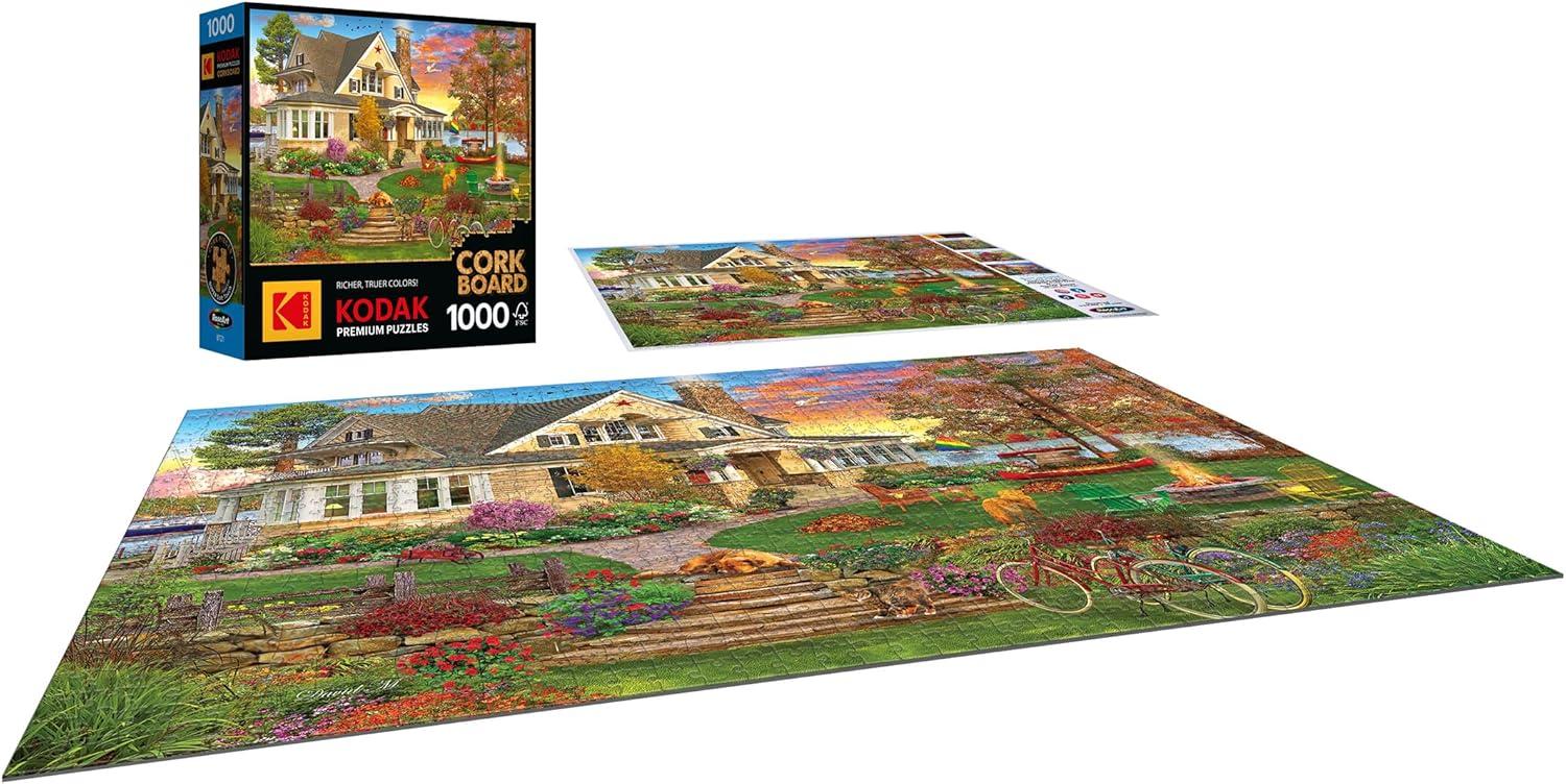 image:imageRoseArt Kodak Premium Cork Lakeside Home 1000 Piece Jigsaw Puzzle for AdultsLakeside Home