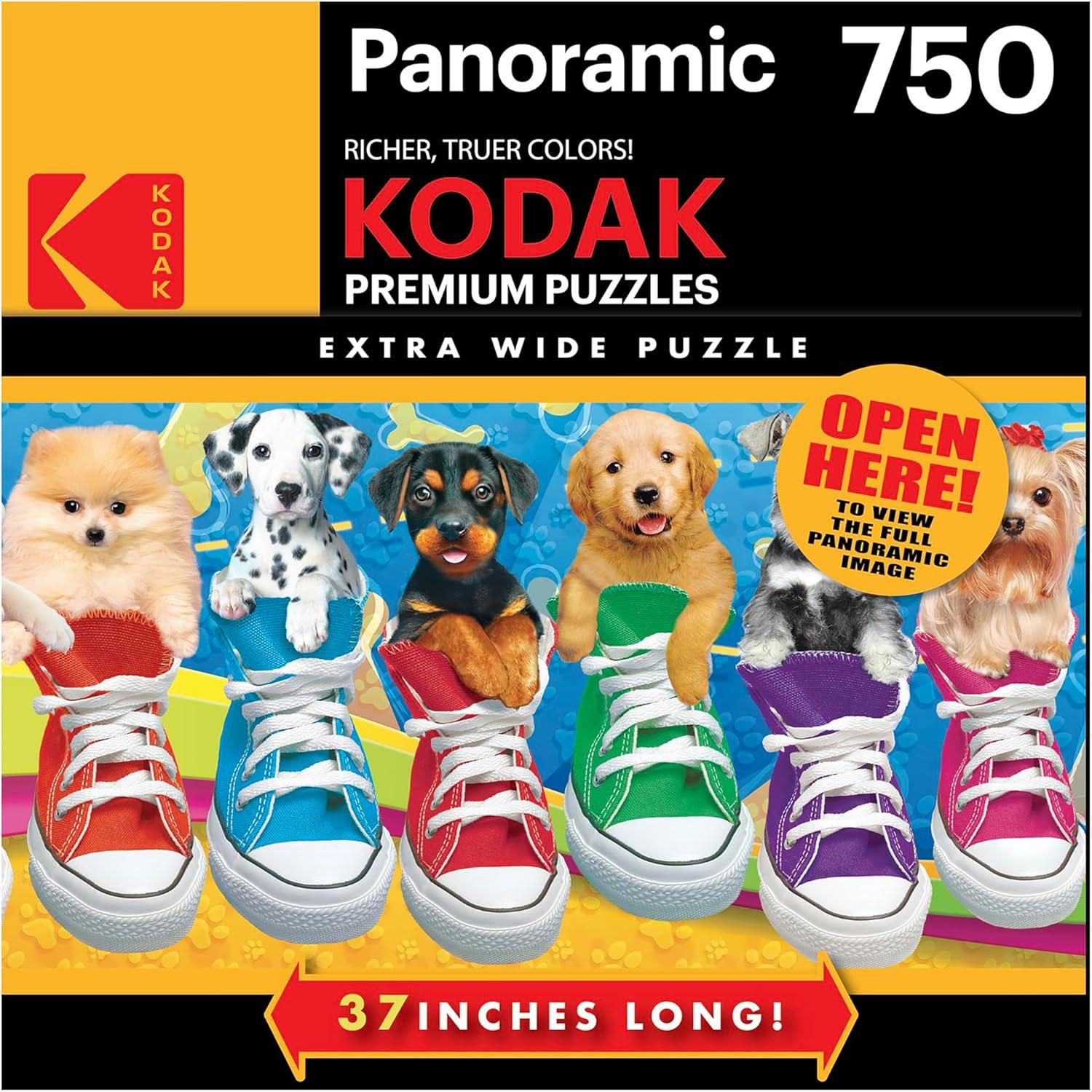 image:imageRoseArt Kodak Premium Panoramic Sneaky Pups All Stars 750 Piece Jigsaw Puzzle for AdultsSneaky Pups All Stars