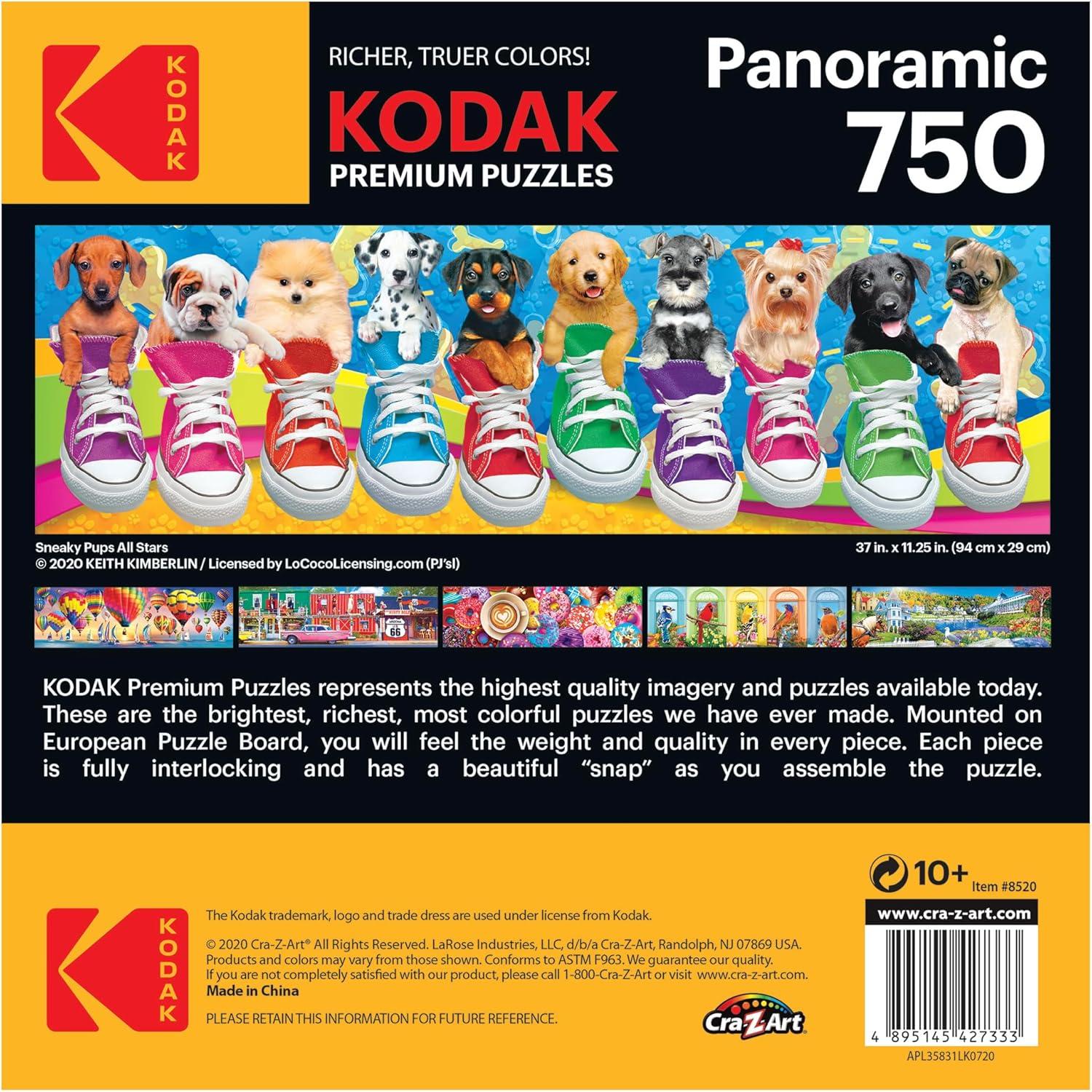 image:imageRoseArt Kodak Premium Panoramic Sneaky Pups All Stars 750 Piece Jigsaw Puzzle for AdultsSneaky Pups All Stars
