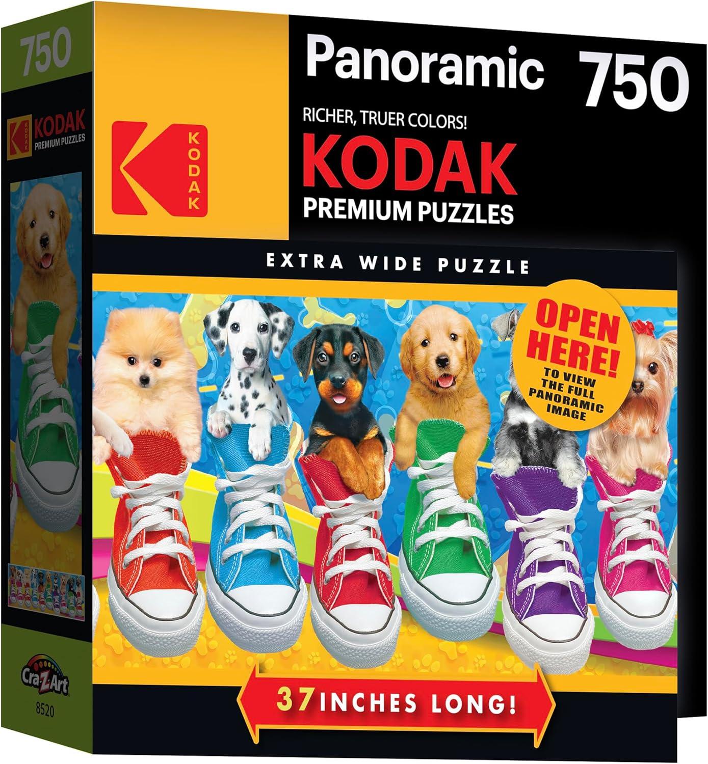 image:imageRoseArt Kodak Premium Panoramic Sneaky Pups All Stars 750 Piece Jigsaw Puzzle for AdultsSneaky Pups All Stars