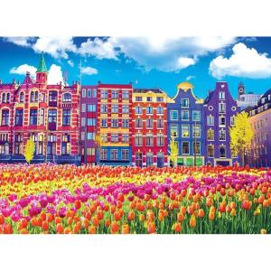 RoseArt – Kodak Premium – Traditional Old Buildings and Tulips in Amsterdam Netherlands Holland – 1000 Piece Jigsaw Puzzle for Adults